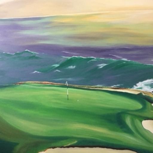 Seinämaalaus Pebble Beachin väylästä 7