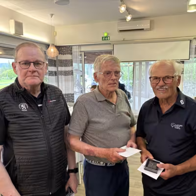 Joukkue-SM:n hopeaa Kari Hiukka, Seth-Veli Järvinen ja Risto Tiainen Lahden Golf